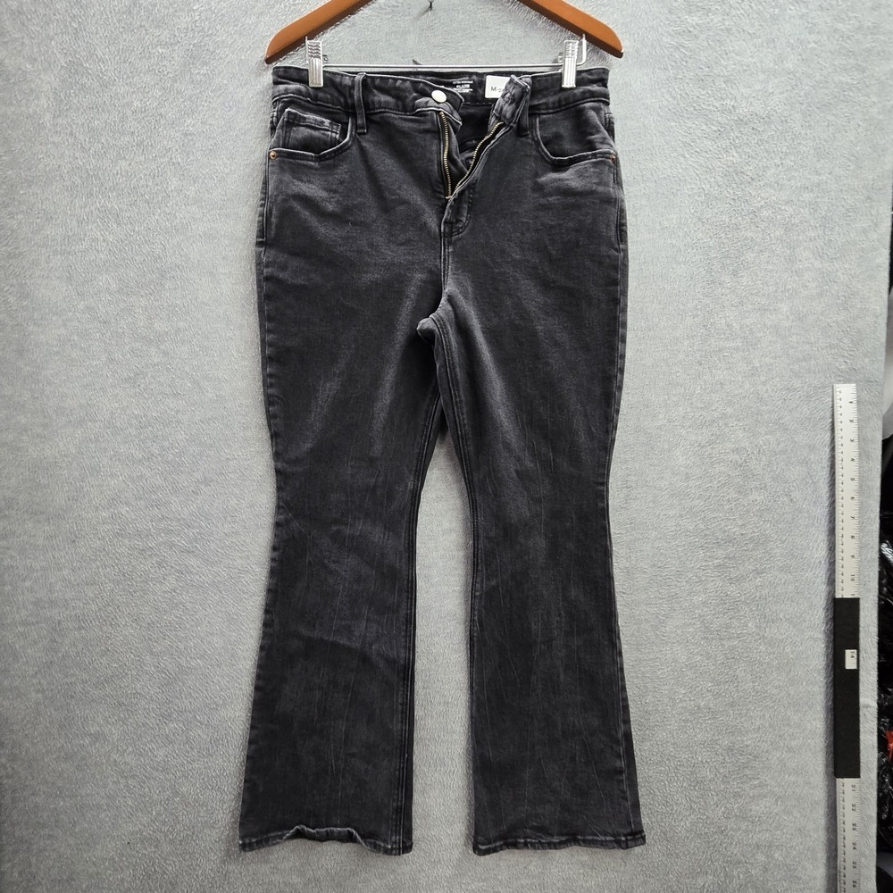 Old Navy Women Jeans 12 PETITE Black Denim Flared Extra High-Rise
